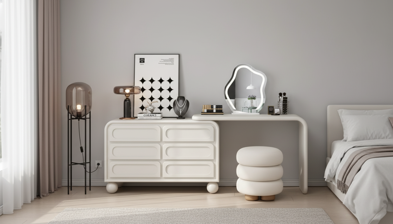 Minimalist White Dresser Vanity with Deep Storage