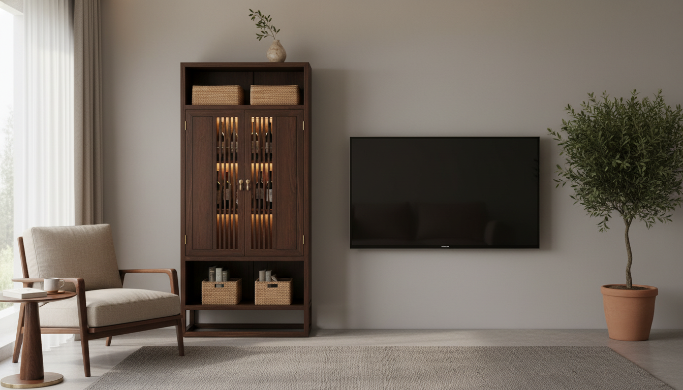 Solid Wood Wine & TV Cabinet: Modern Storage & Style