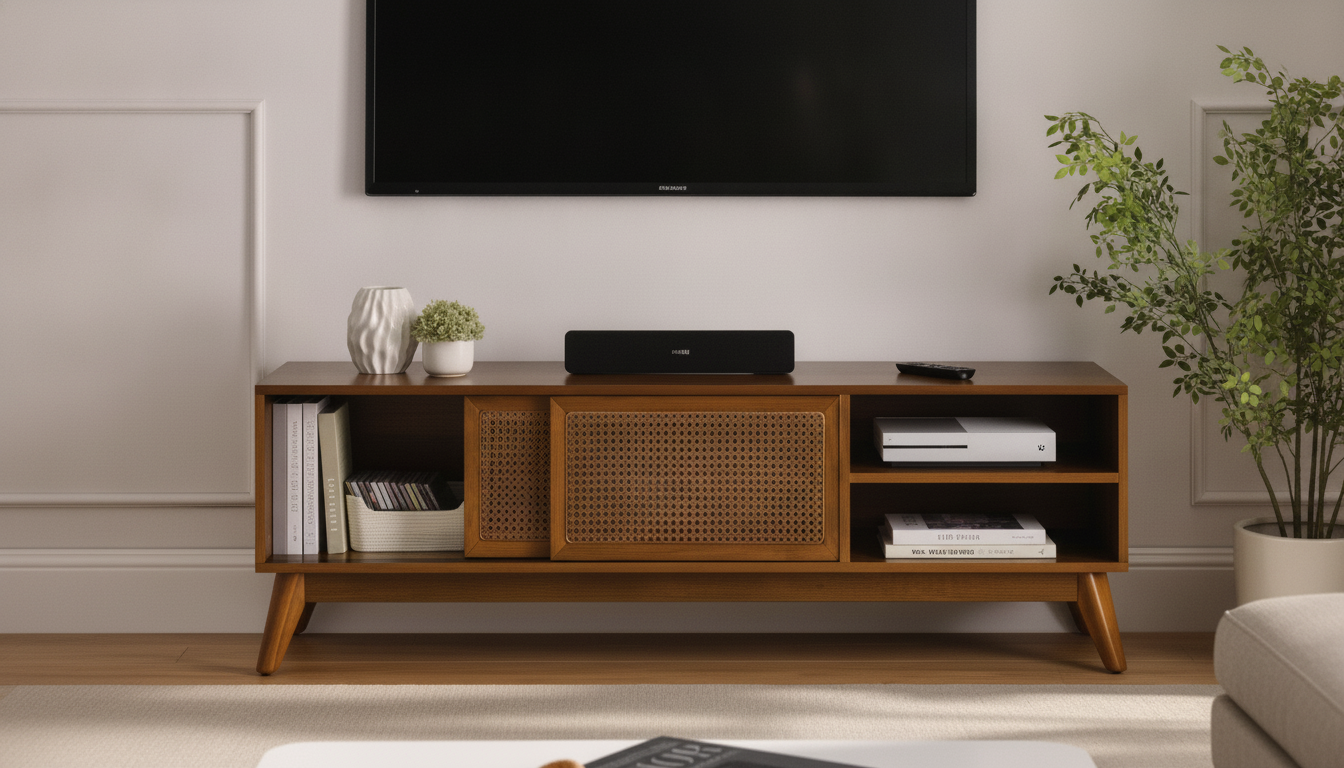 59-Inch Rattan TV Stand: Mid-Century Style for 65" TVs