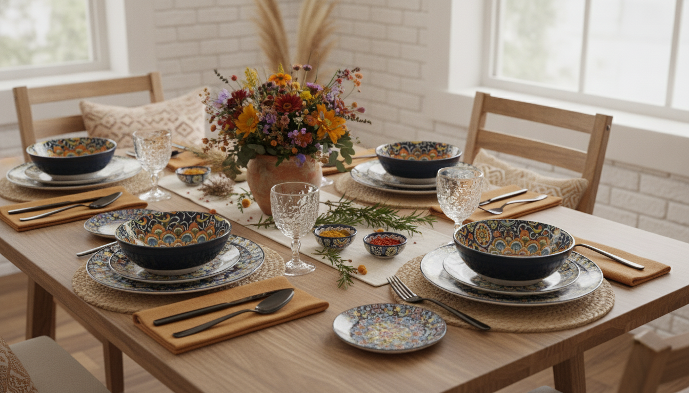 Boho 24-Piece Ceramic Dinnerware Set for 6: Plates & Bowls
