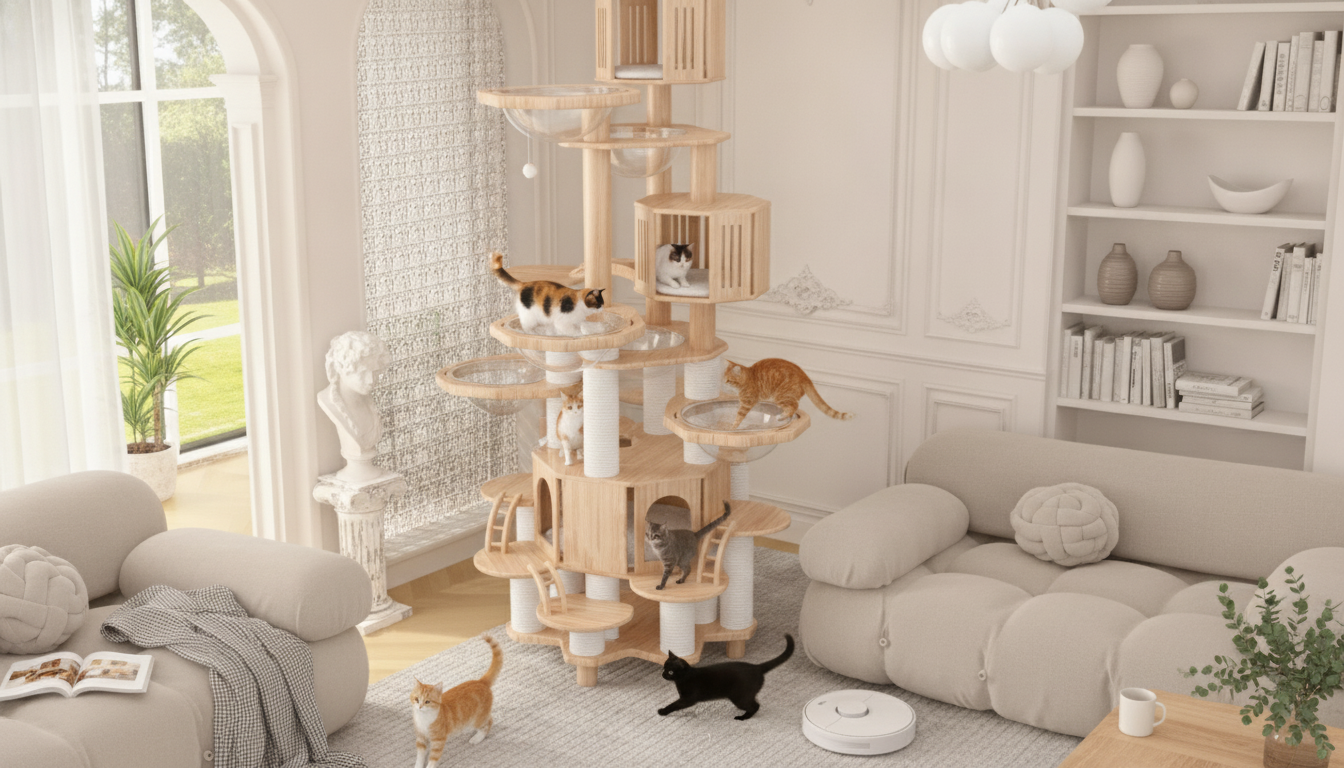 Rainbow Bridge Cat Tree Castle: Deluxe Wood Tower