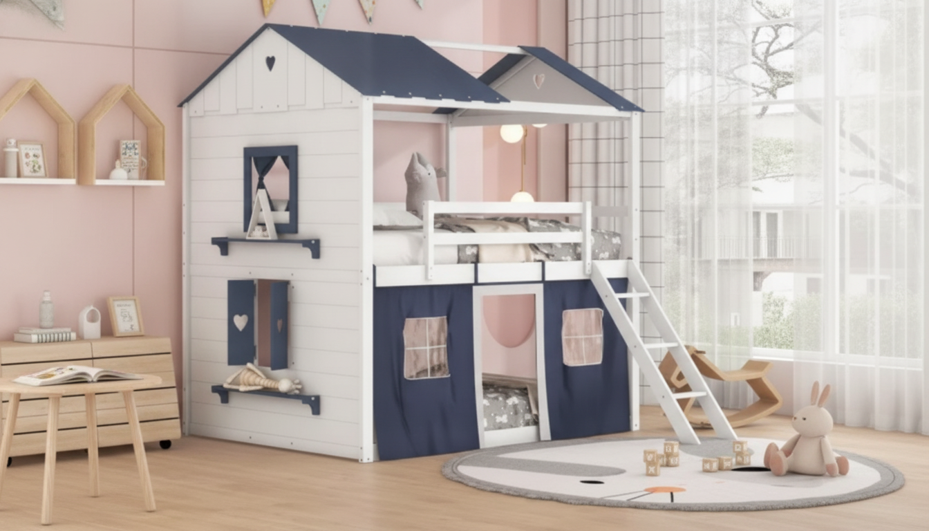 Full Loft Bunk Bed With Tent: Playhouse Setup & Safety