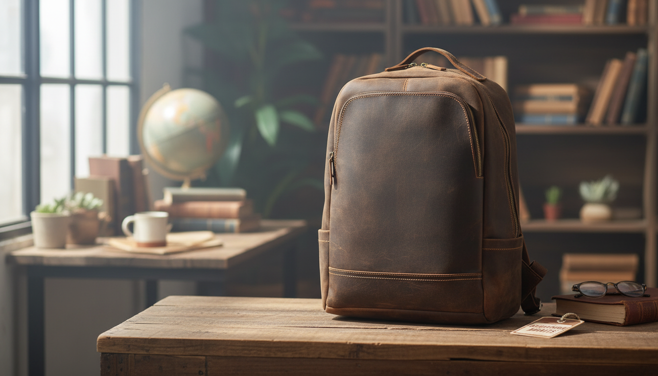 Genuine Leather Men’s Laptop Backpack (15.6”) for Travel