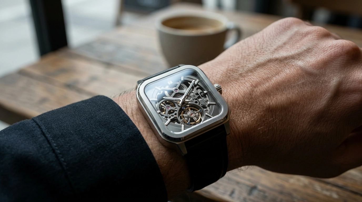 38mm Square Skeleton Automatic Watch with Sapphire Glass