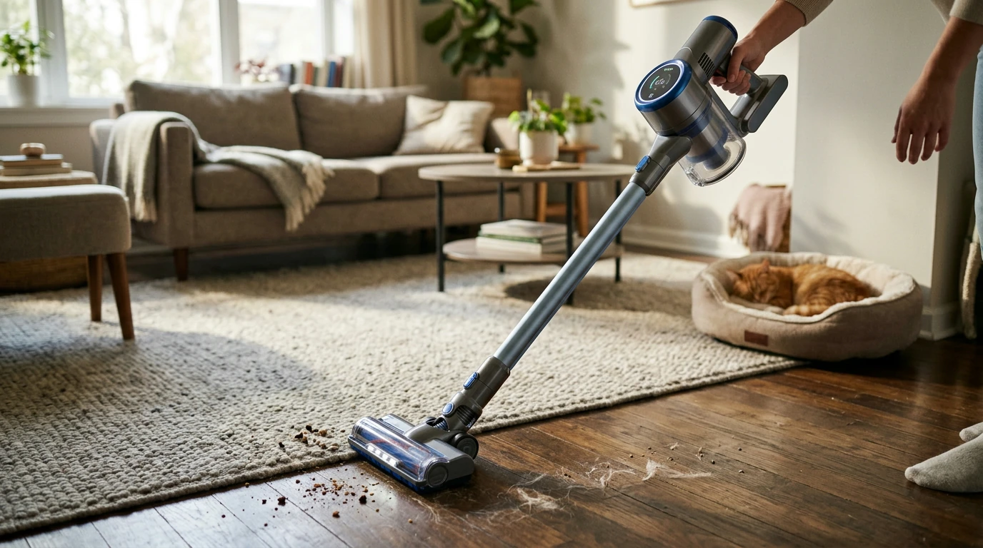 60-Min Cordless Stick Vacuum: Display + Anti-Tangle Brush