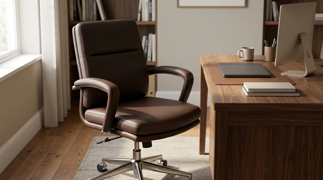 Classic Mid-Back Leather Office Chair with Armrests