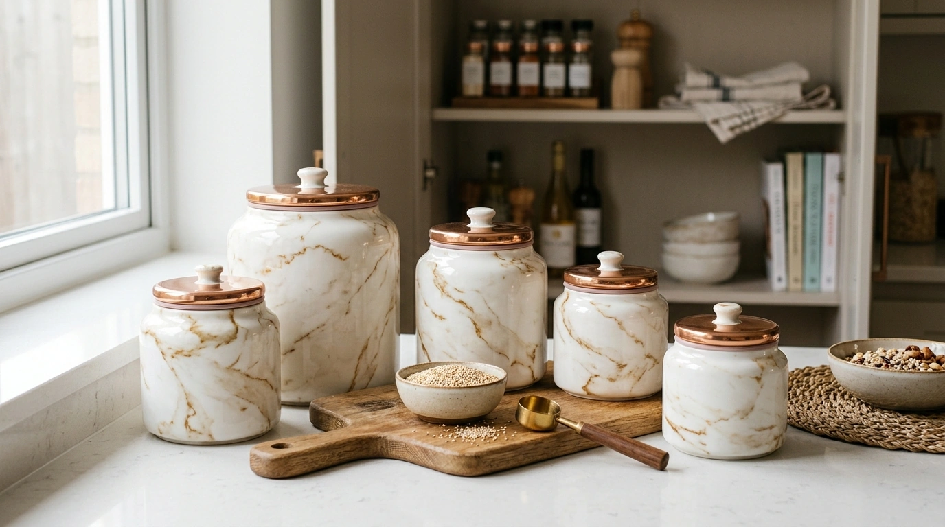 Golden Marble Airtight Ceramic Jars: Fresh Pantry Style