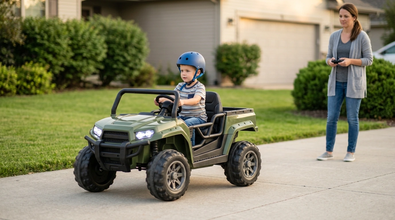 12V Ride-On UTV with Remote: LED Lights, Big Seat Tips
