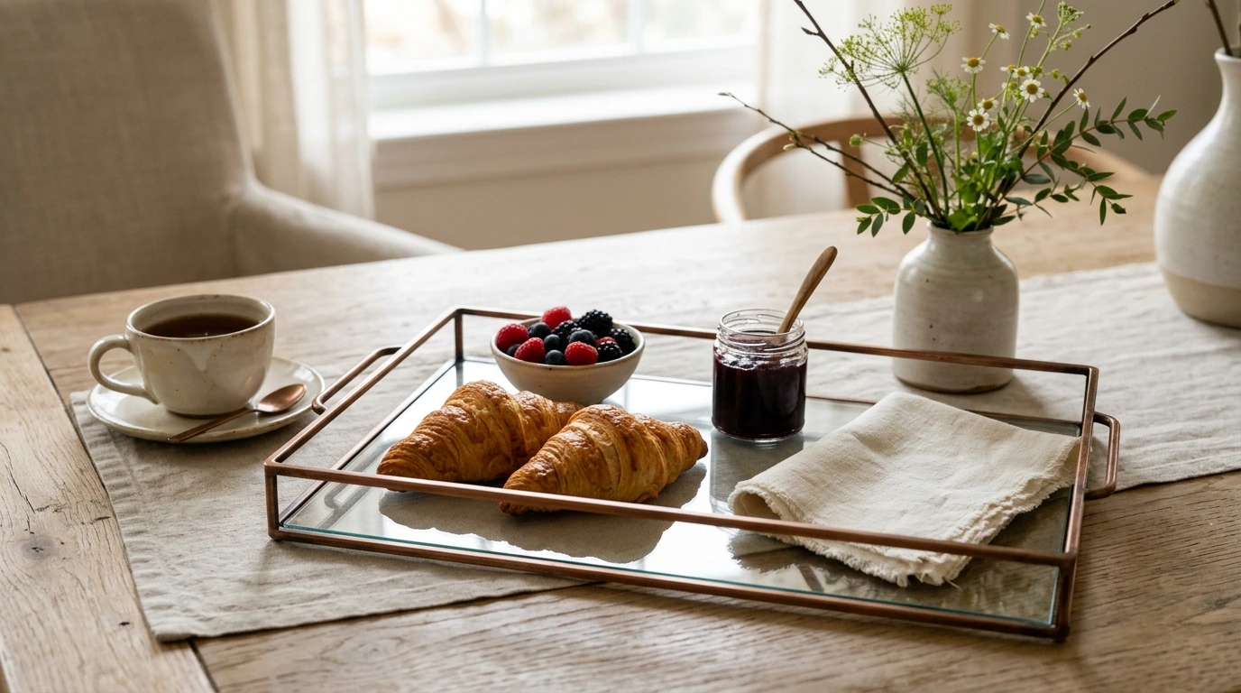 Retro Copper-Framed Glass Tray for Serving & Styling