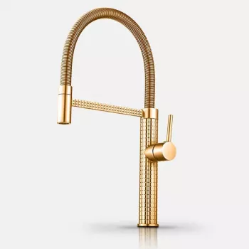 Gold Brass Spring Kitchen Faucet: Rotatable Pro Style