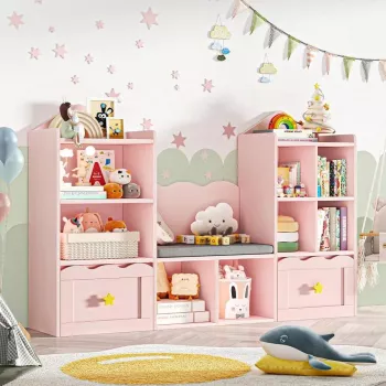 Kids Bookshelf With Reading Nook & Toy Storage